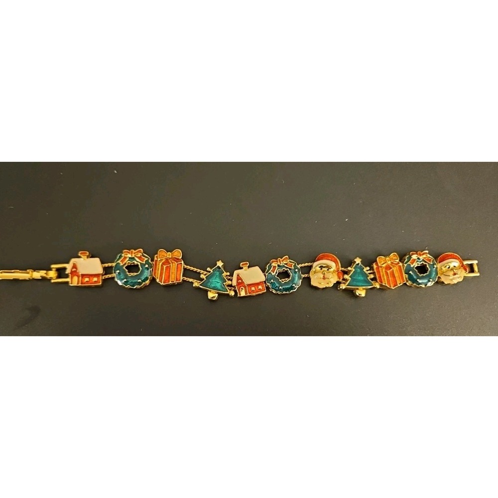 Vintage Christmas Slide Enamel Charm Bracelet marked‎ N.R. (531)